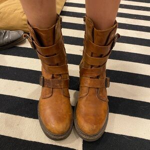Frye Brown Leather Combat Boots